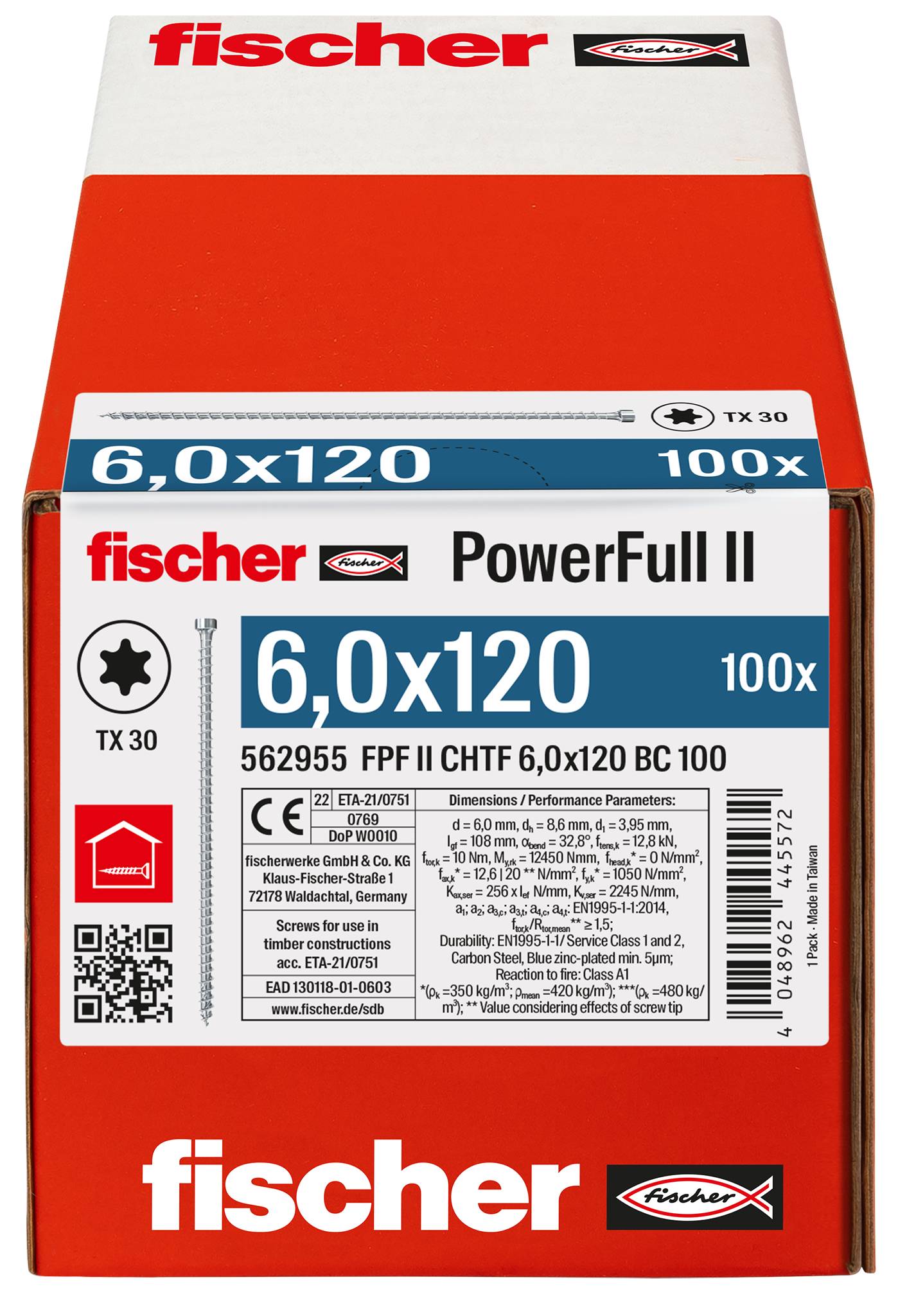 Fischer FPF II CHTF 6,0 x 120 BC 100 562955 skrutka do dreva 6 mm 120 mm TX ocel glavanizované zinkom 100 ks-2