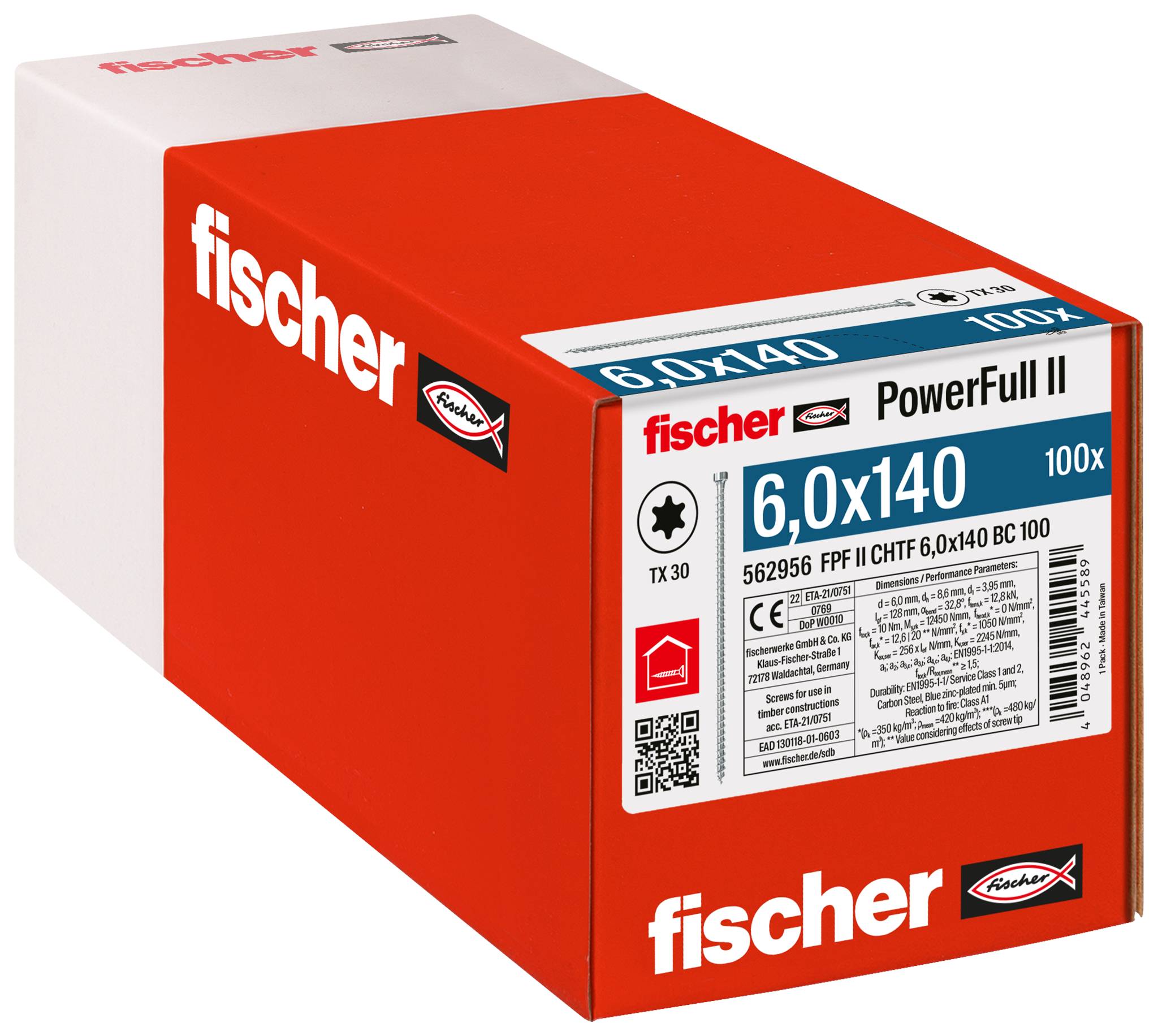 Fischer 562956 FPF II CHTF 6,0 x 140 BC 100 Houtschroef 6 mm 140 mm TX Staal Galvanisch verzinkt 100 stuk(s) afbeelding