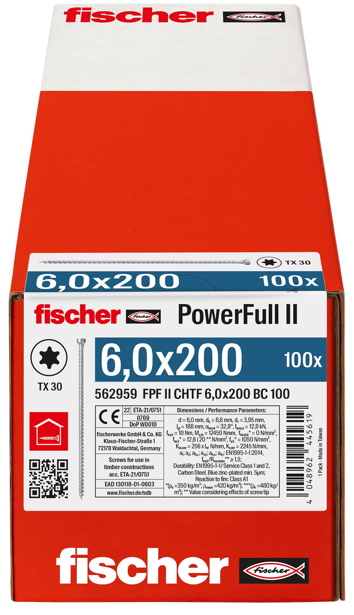 Fischer FPF II CHTF 6,0 x 200 BC 100 562959 skrutka do dreva 6 mm 200 mm TX ocel glavanizované zinkom 100 ks-2