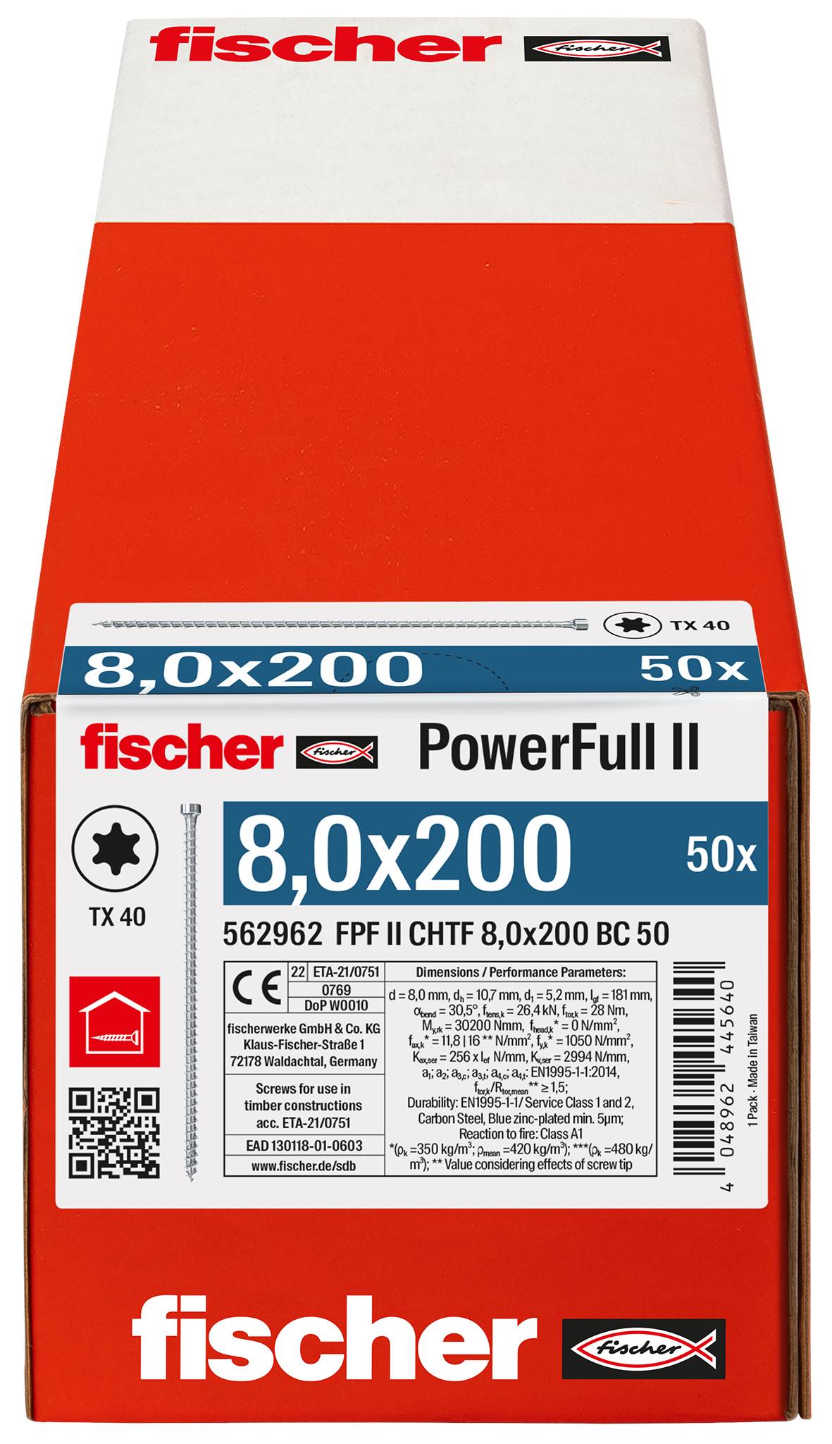 Fischer FPF II CHTF 8,0 x 200 BC 50 562962 skrutka do dreva 8 mm 200 mm TX ocel glavanizované zinkom 50 ks-2