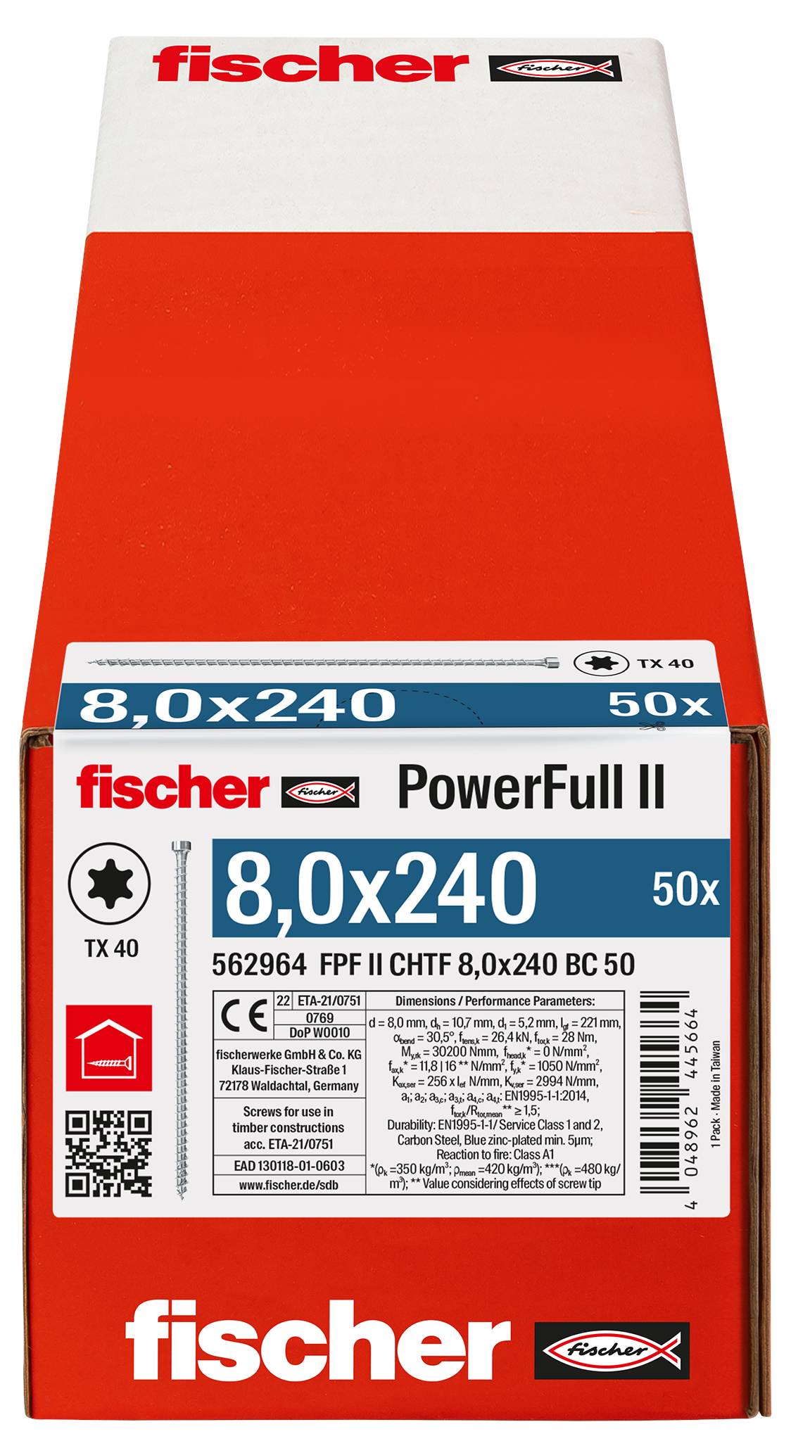 Fischer FPF II CHTF 8,0 x 240 BC 50 562964 skrutka do dreva 8 mm 240 mm TX ocel glavanizované zinkom 50 ks-2