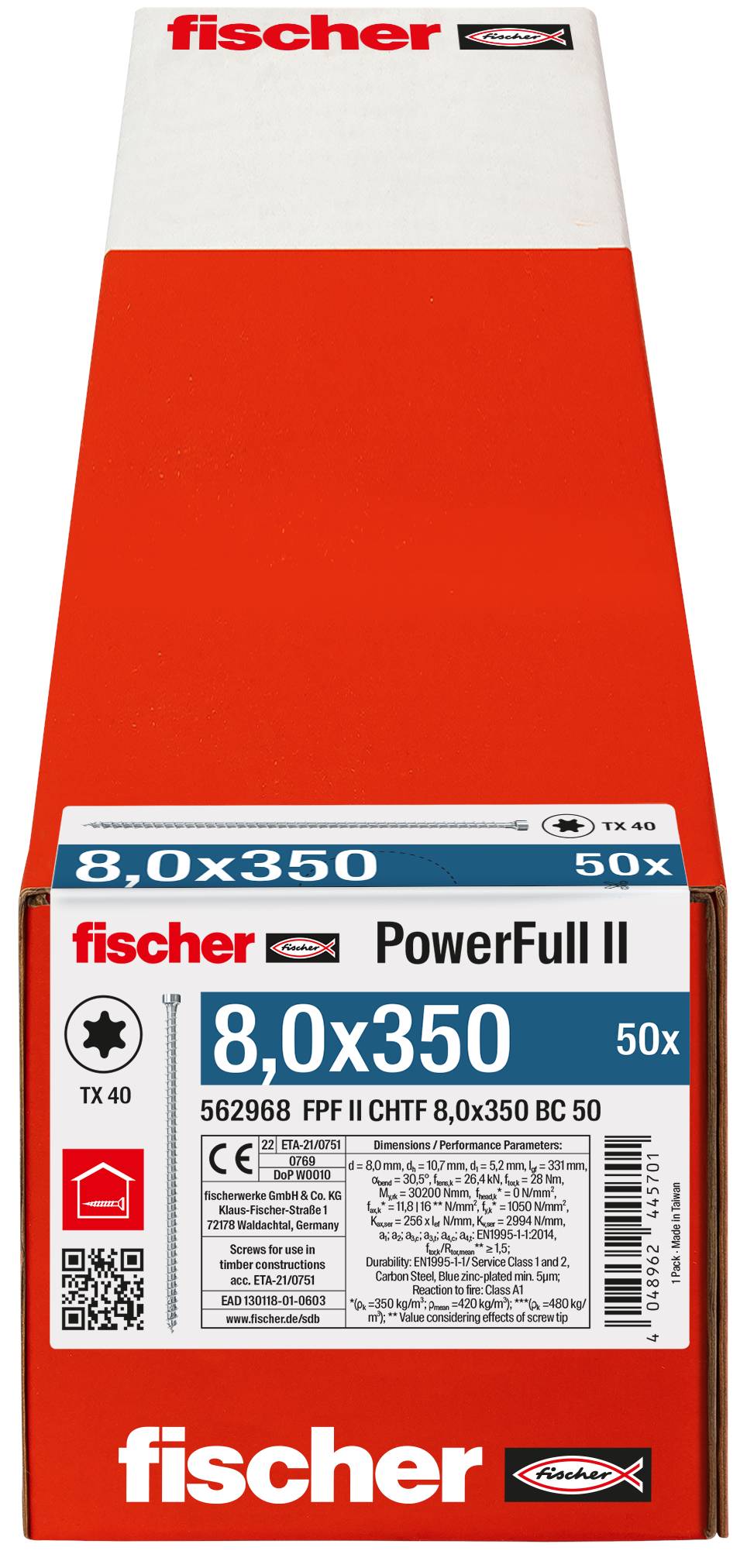 Fischer FPF II CHTF 8,0 x 350 BC 50 562968 skrutka do dreva 8 mm 350 mm TX ocel glavanizované zinkom 50 ks-2