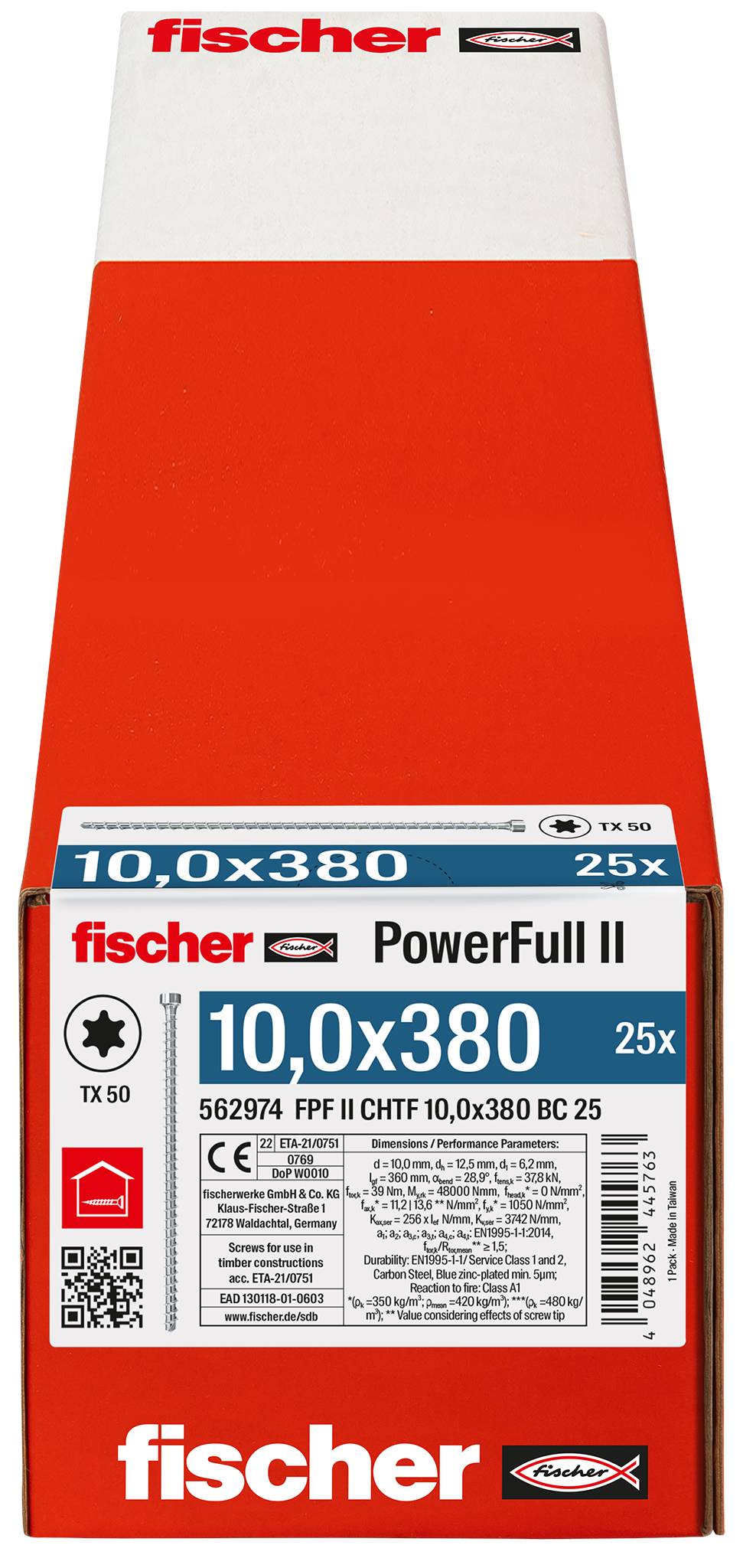 Fischer FPF II CHTF 10,0 x 380 BC 25 562974 skrutka do dreva 10 mm 380 mm TX ocel glavanizované zinkom 25 ks-2