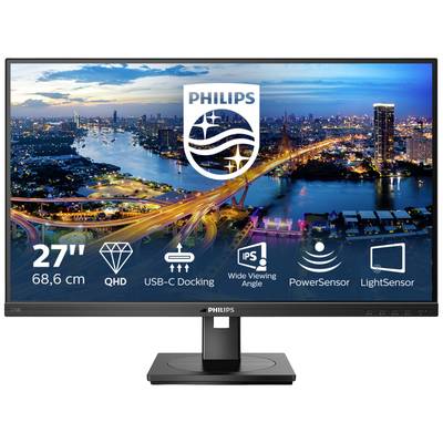 27-palcový monitor Philips zobrazuje nočný pohľad na mesto. Funkcie: QHD, USB-C, široký pozorovací uhol, PowerSensor, LightSensor.