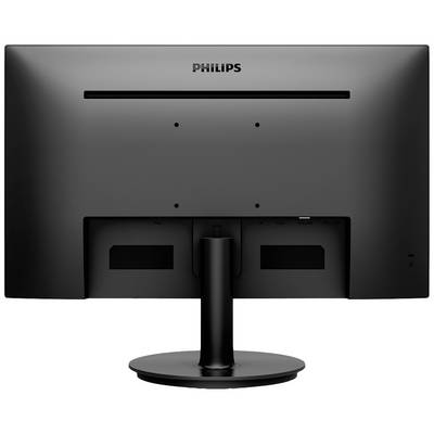 Čierny monitor Philips z pohľadu zozadu, zobrazujúci stojan a montážne body, bez viditeľných káblov alebo konektorov.