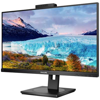 Monitor zobrazuje obraz krajiny so zasnežennými horami, ľadovcom a farebnými jesennými stromami v popredí.