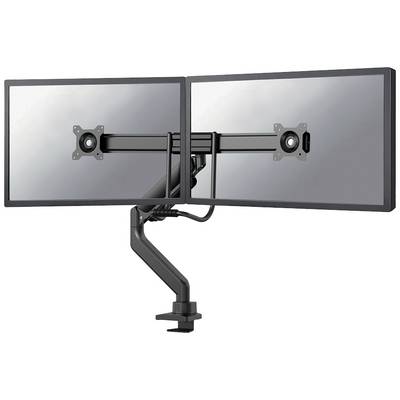 Dva vedľa seba namontované počítačové monitory na nastaviteľnom držiaku, vhodné pre ergonomické usporiadanie pracoviska.