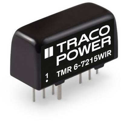 Čierny elektronický adaptér súčiastok od spoločnosti Traco Power s označením 'TMR 6-7215WIR' s viacerými kovovými kolíkmi.