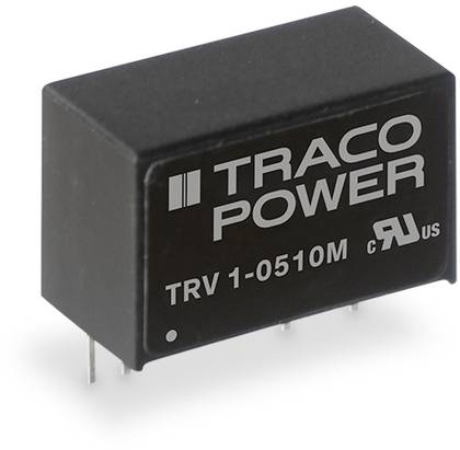 Traco Power TRV 1-0510M menič napätia, obdĺžnikový, čierny, so strieborným pripojením, určený pre elektronické aplikácie.