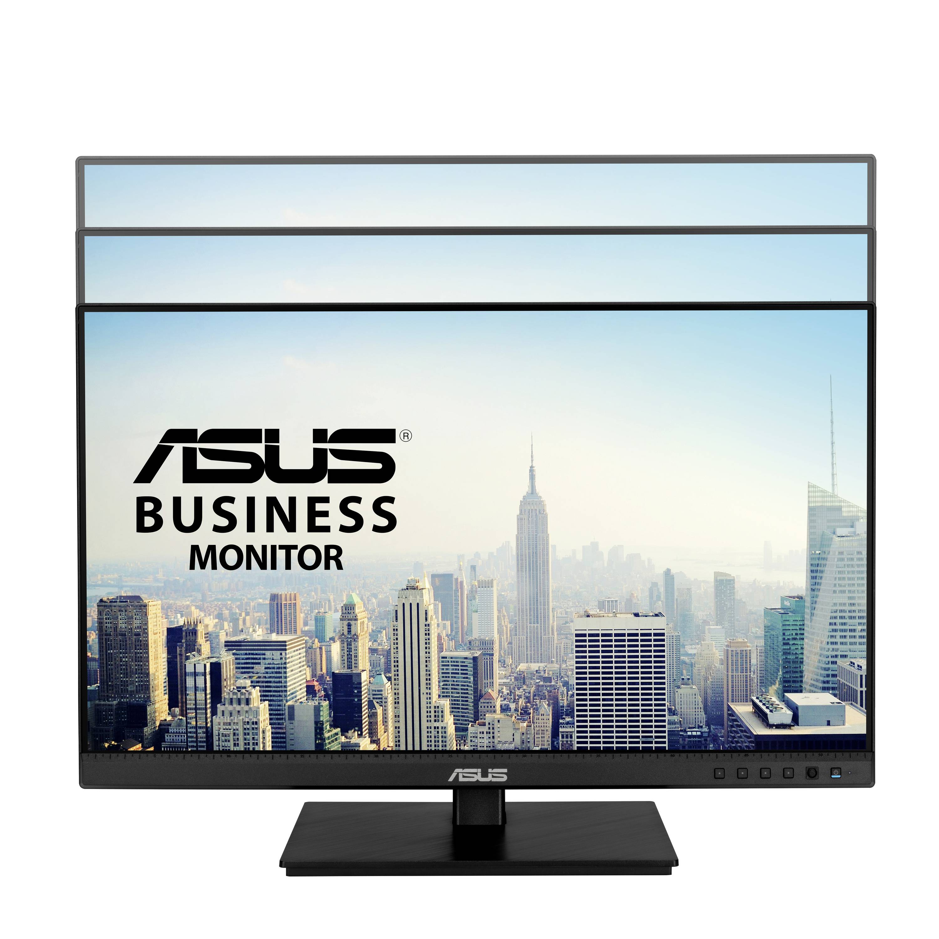 Monitor Asus s mestskou scénou, zobrazujúci panorámu so štítovou budovou Empire State Building.