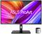 Monitor ASUS ProArt s jasným, farebným vzorom na pozadí. Vedľa monitora stojí malý, obdĺžnikový senzor.