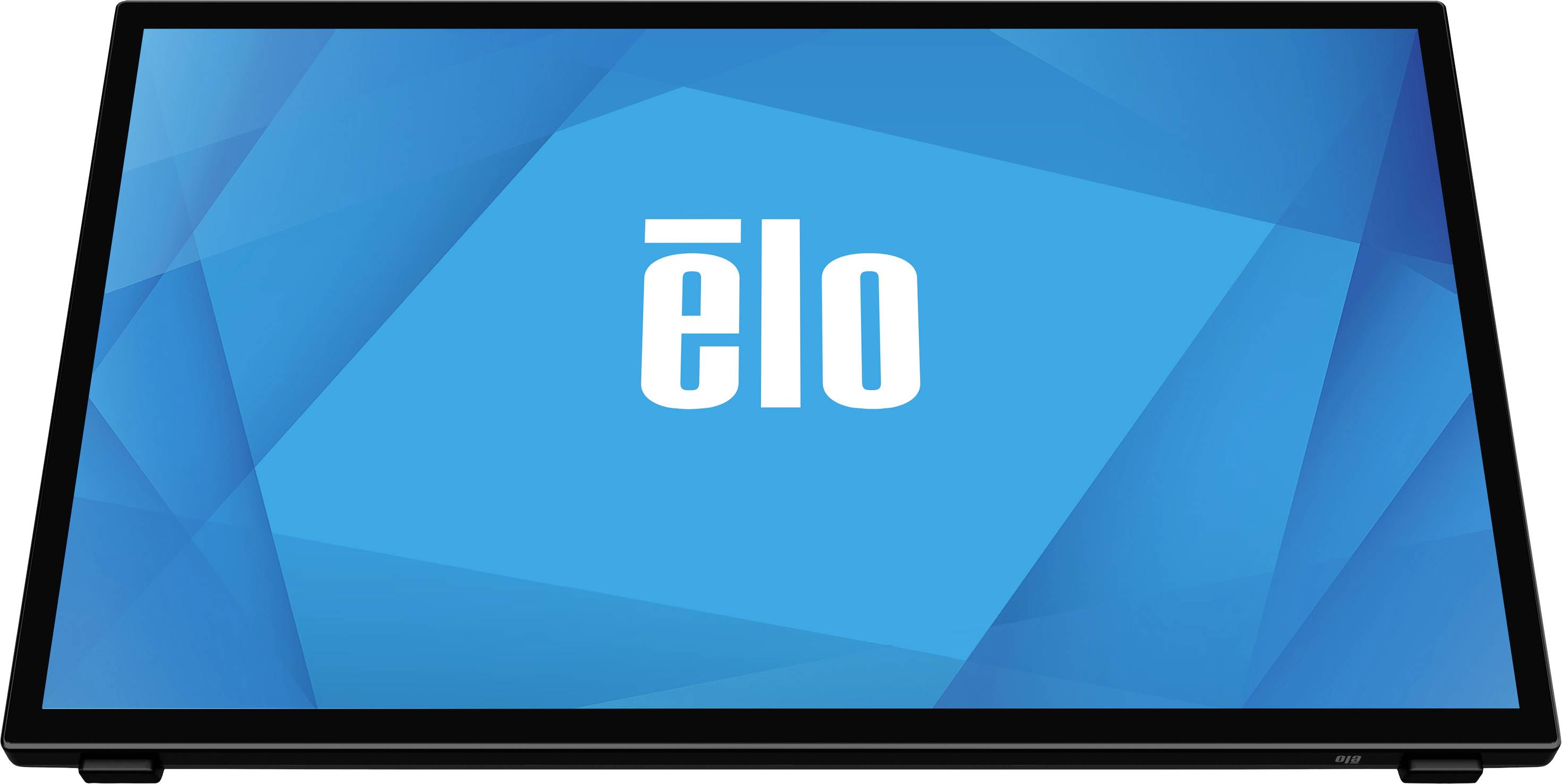 Obrazovka s modrým pozadím a bielym logom 'elo' v strede.