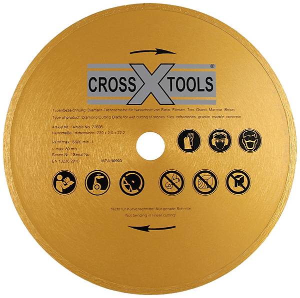 CrossTools 20606 Diamantscheibe 230 x 25,40 mm  Priemer 230 mm Ø otvoru 25.4 mm obklady, betón, granit, kámen, mramor, jíl, cihla 1 ks