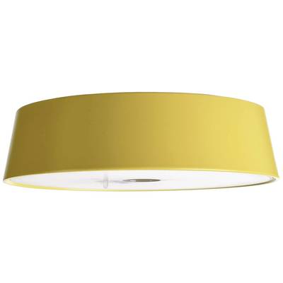 Žltá stropná lampa s jednoduchou, modernou formou.