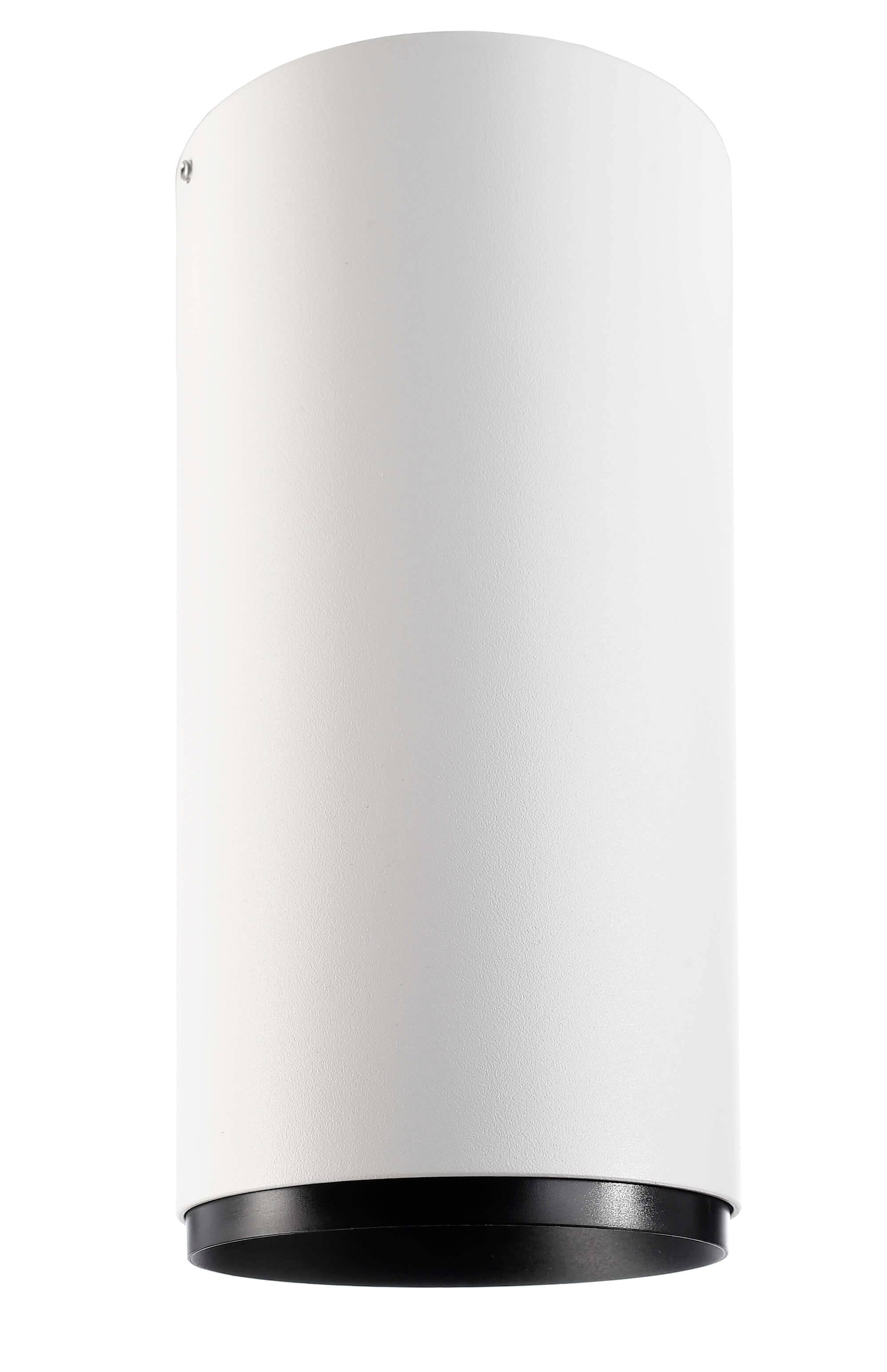 Biela valcovitá nástenná lampa s čiernym lemom.