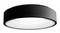 Plochý, okrúhly stropný svetlomet s čiernym rámom a bielym svetlom.