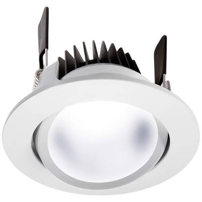 Okrúhly, biely LED zapustený reflektor s chladiacimi rebrami a dvomi čiernymi upevňovacími svorkami.