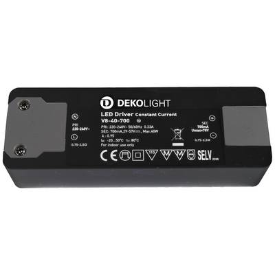 'Deko Light LED vodič, model V8-40-700, pre konštantný prúd, vstup 220-240V, výstup 700mA, maximálny výkon 40W, len pre vnútorné použitie.'