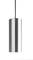 Strieborná, valcovitá závesná lampa s čiernym káblom, ktorá pôsobí jednoducho a moderne.