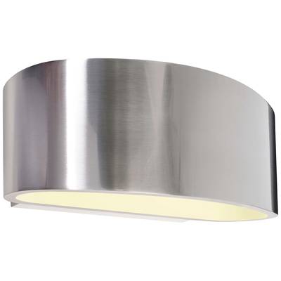 Nástenná lampa z brúseného kovu s jemným LED svetlom smerujúcim nadol, ideálna pre moderné interiéry.