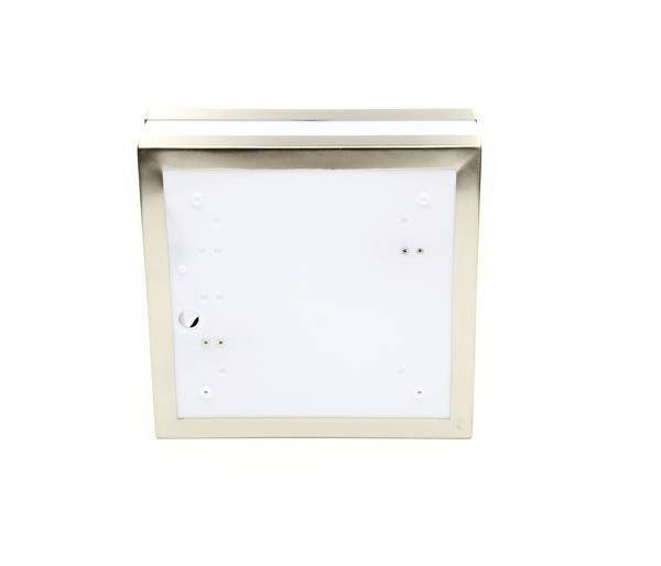 Štvorcové biele LED stropné svietidlo so strieborným lemom, vhodné do moderných interiérov.