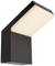 Moderná čierna vonkajšia nástenná lampa s obdĺžnikovým, mliečnym tienidlom, ktorá svieti smerom nadol. Ideálna pre použitie vo vonkajších priestoroch.