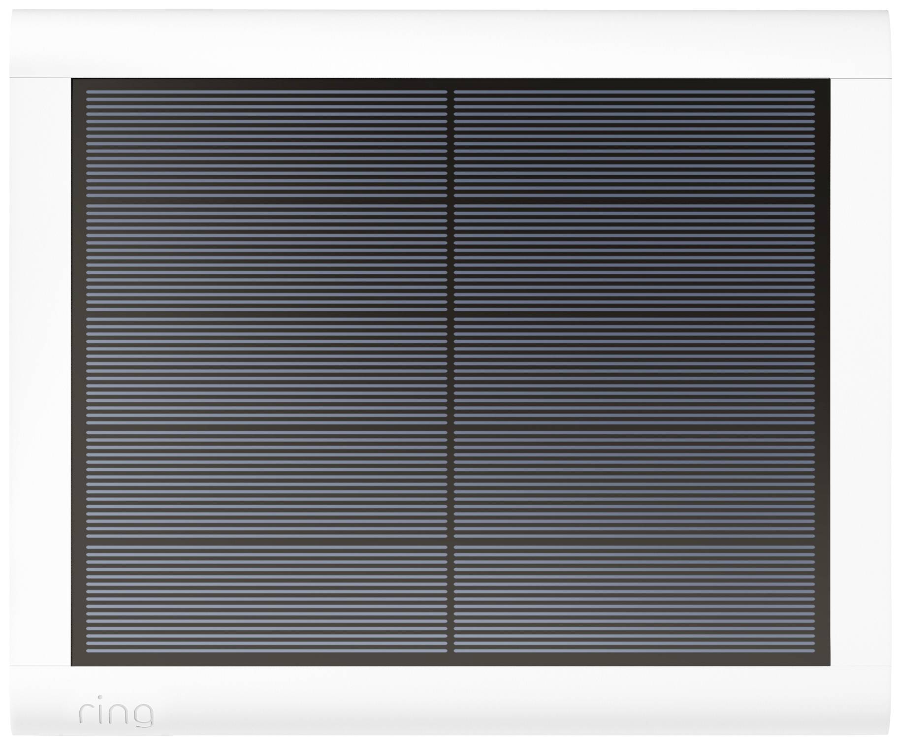 Obdĺžnikový solárny panel s čiernymi pruhmi na bielom ráme, vhodný na napájanie elektrických zariadení.