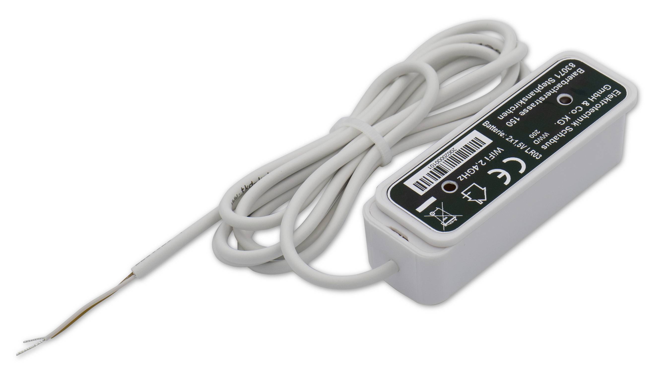 Biely LED driver s káblom a odizolenými koncami drôtov, vhodný pre použitie v LED svietidlách alebo iných elektronických zariadeniach.