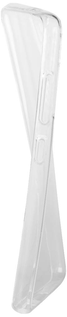Priehľadný plastový obal, ktorý stojí vzpriamene, viditeľný z profilu.