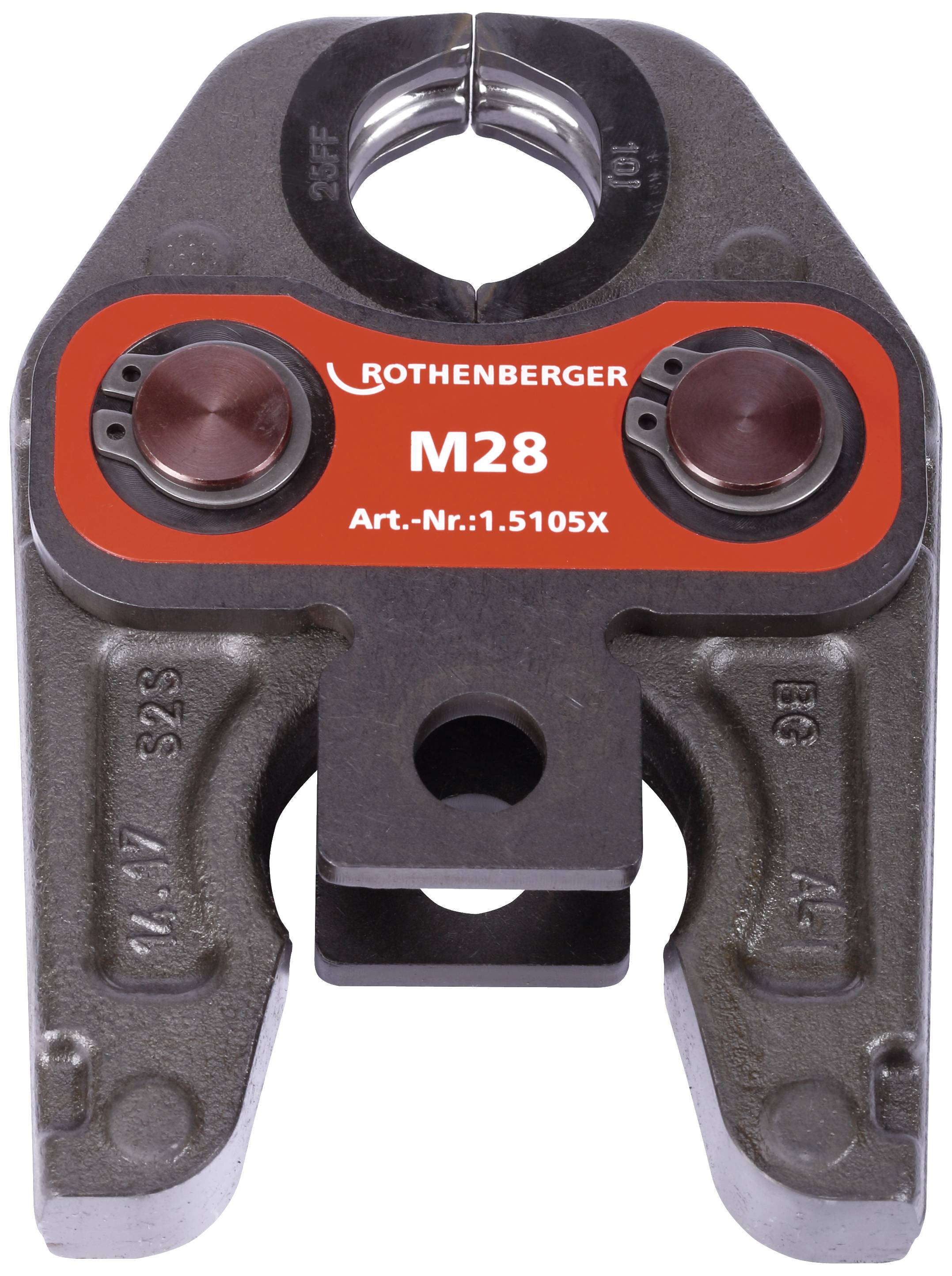 Robustný lisovací nástroj od ROTHENBERGER, model M28, č. výrobku: 1.5105X, vhodný na lisovanie potrubí.
