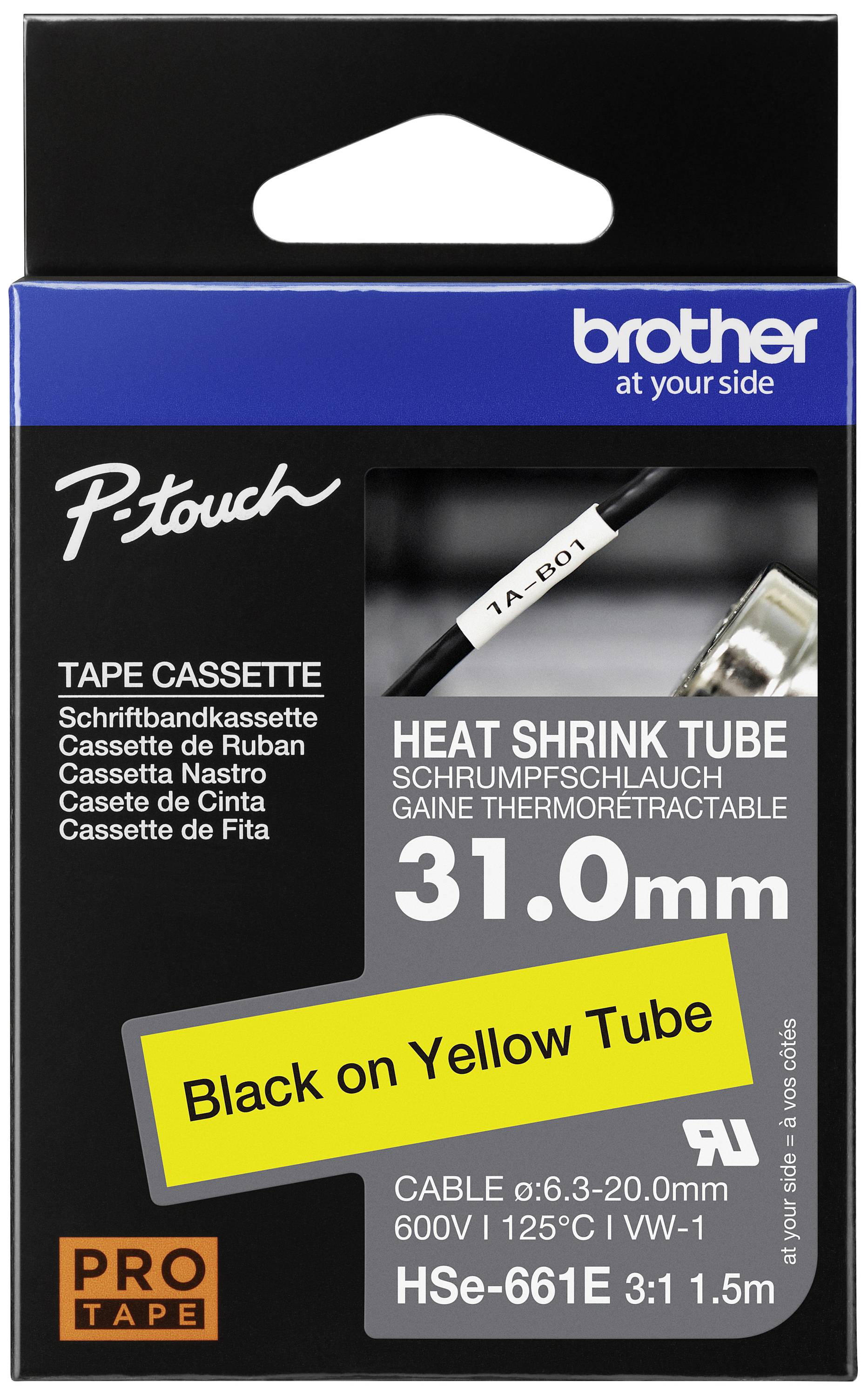 Brother HSE661E Tubo termoretraibile Colore Nastro: Giallo Colore carattere: Nero 31 mm 1.5 m