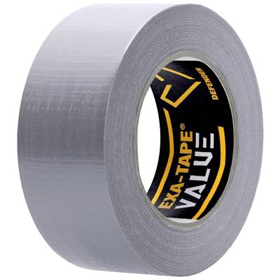Sivá rolka lepiacej pásky s nápisom 'EXA-TAPE VALUE DEFENDER' na etikete.