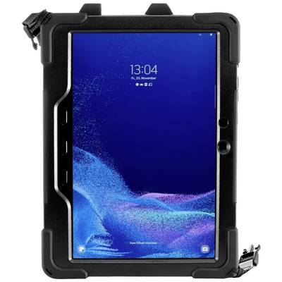 Tablet s čiernym ochranným obalom zobrazuje modrý displej s časom 13:04 a dátumom Pia, 25. november.