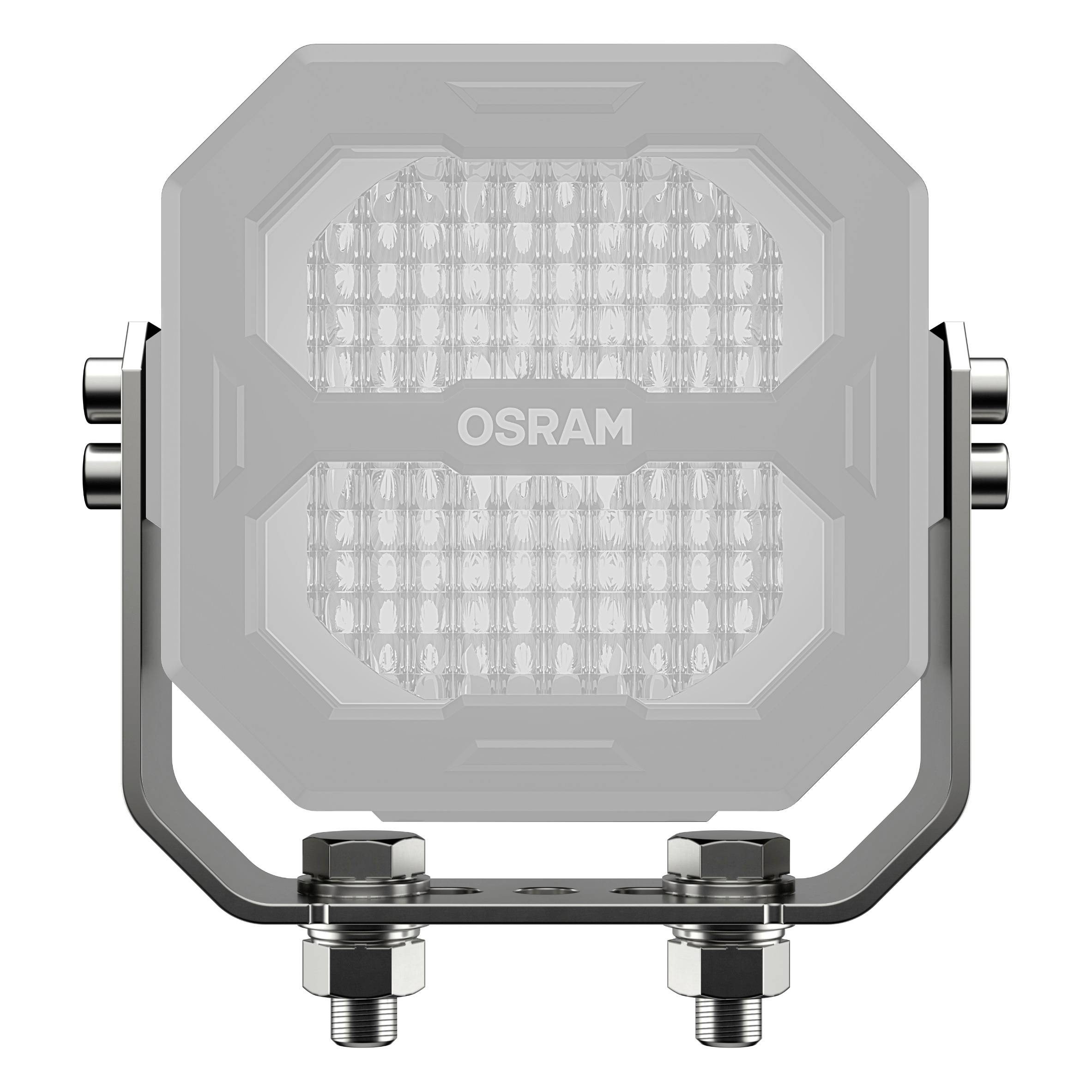 Štvorcový LED svetlomet značky OSRAM so stabilným držiakom, vhodný pre použitie v vozidlách alebo priemyselných aplikáciách.