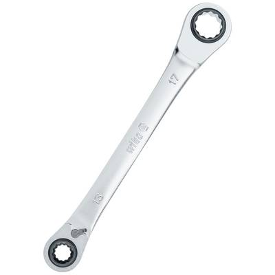 Strieborný kľúč s okami veľkosti 13 mm a 17 mm na oboch koncoch. Vhodný na uvoľňovanie alebo uťahovanie skrutiek.