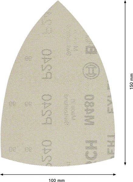 Brúsny papier pre delta brúsku, trojuholníkový tvar, rozmery: 100 mm x 150 mm, označenie zobrazuje logo výrobcu a typové číslo.
