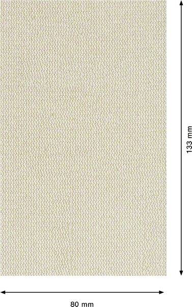 'Béžová textilná vzorka s rozmermi 80 mm x 133 mm, zobrazuje textúru a veľkosť.'