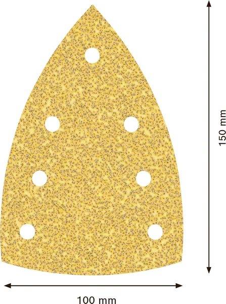 Brúsny nástavec v tvare kvapky so šiestimi otvormi. Rozmery: 150 mm dĺžka, 100 mm šírka. Vhodný pre brúsne práce.