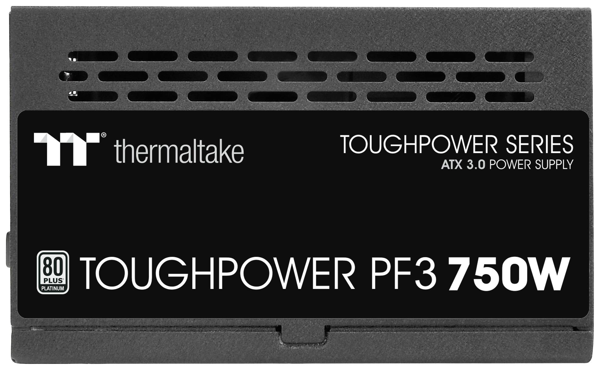Sieťový zdroj 'TOUGHPOWER PF3 750W' od Thermaltake, súčasť série Toughpower, ATX 3.0, certifikovaný 80 Plus Platinum.
