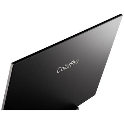 Pohľad zozadu na čierny monitor s nápisom 'ColorPro'.