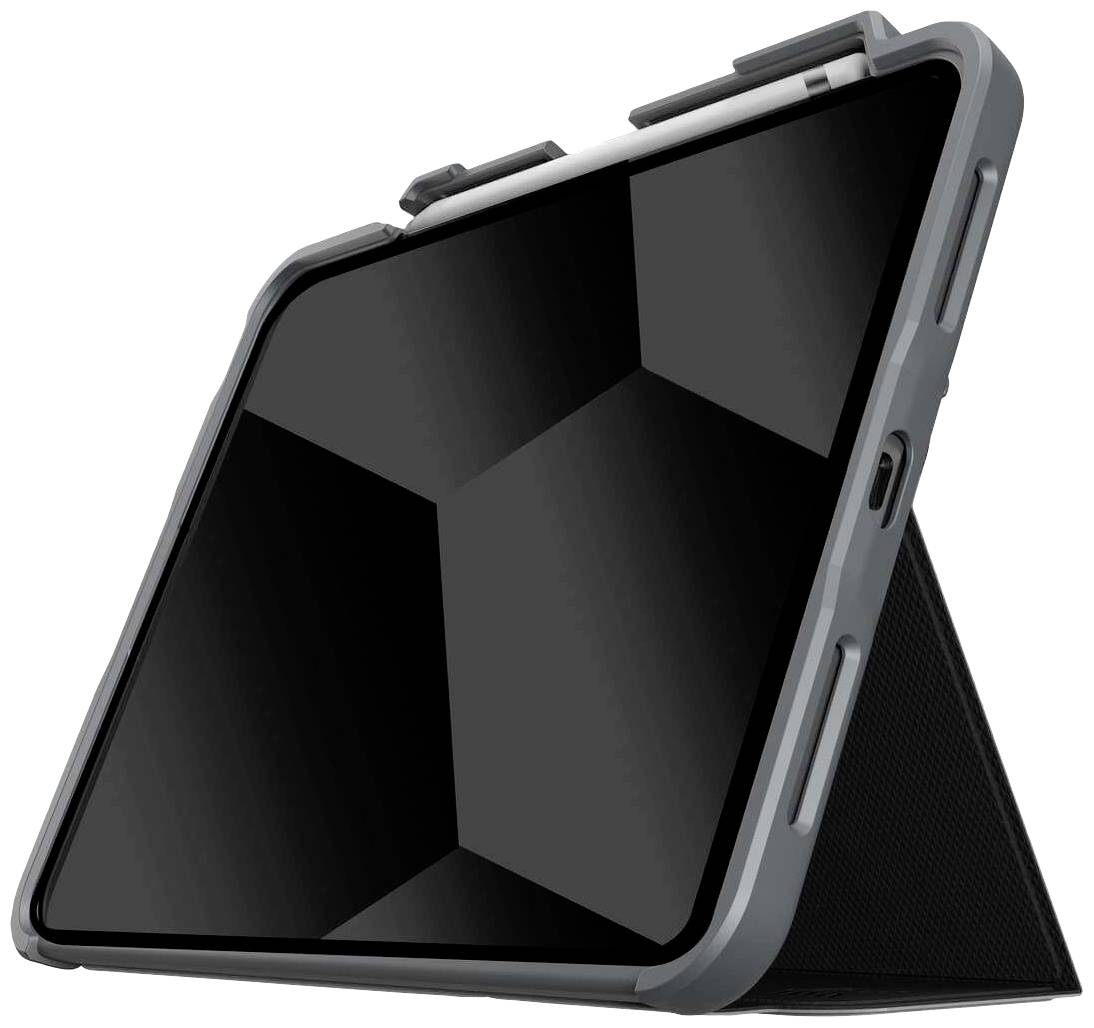 Tablet v ochrannom puzdre je umiestnené na stojane v horizontálnej orientácii. Puzdro je pevné a praktické.
