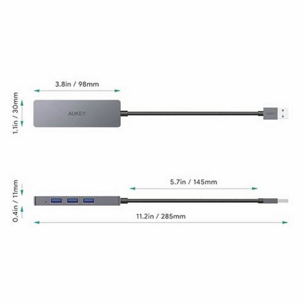 Aukey CB-H36 4 porty USB Hub  strieborná