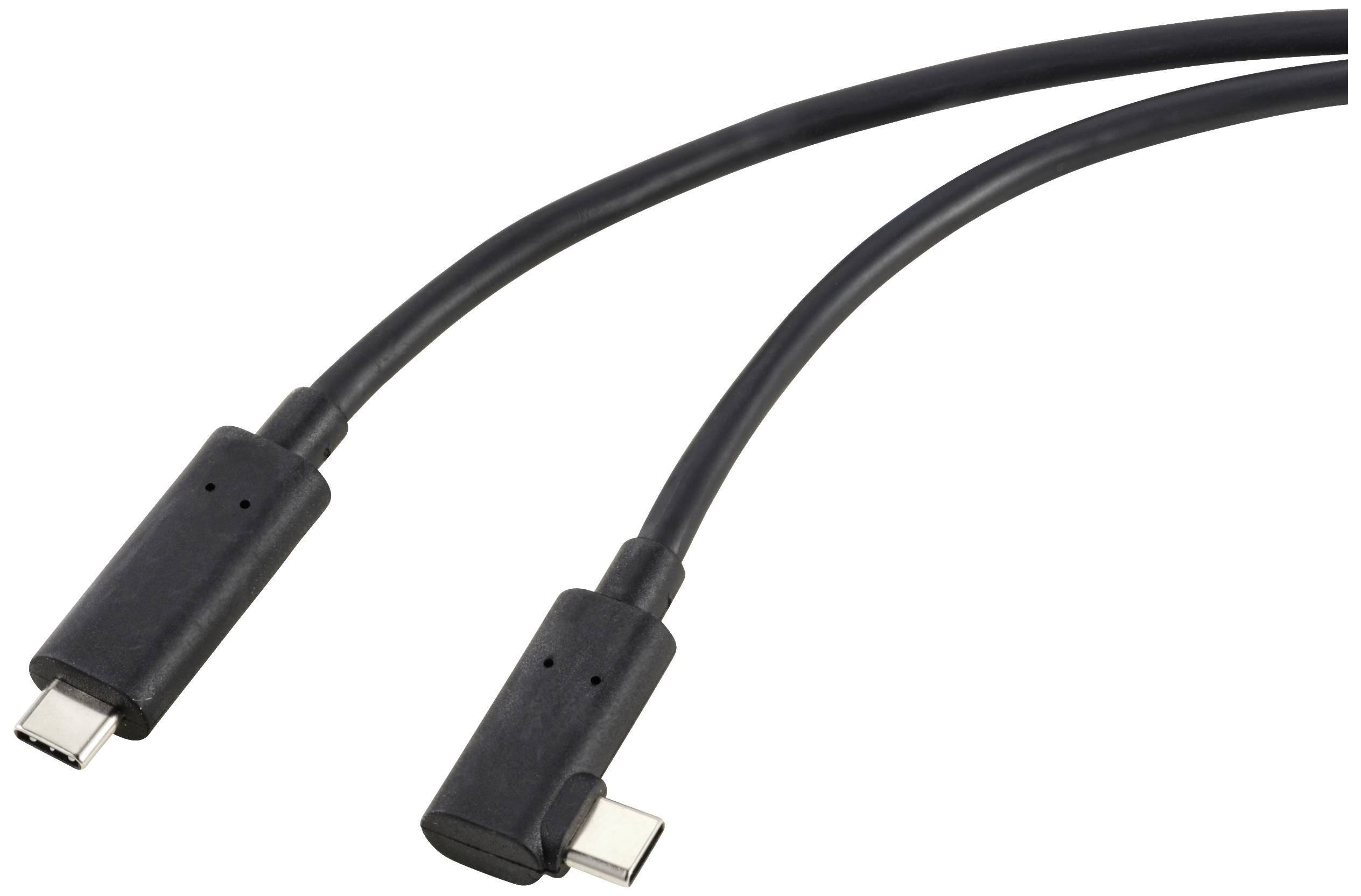 Dva čierne USB-C káble so zahnutými koncovkami, vhodné na pripojenie elektronických zariadení na prenos dát a nabíjanie.