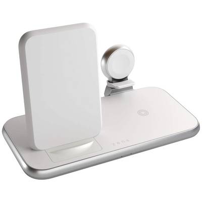 Bezdrôtová nabíjacia stanica s viacerými nabíjacími zónami pre smartfóny a smart hodinky, moderne a kompaktne navrhnutá.