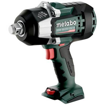 Akumulátorový rázový uťahovák s ergonomickou rukoväťou, červeným spínačom a šedým krytom s logom 'metabo', model 'SSW 18 LTX 1750 BL'.