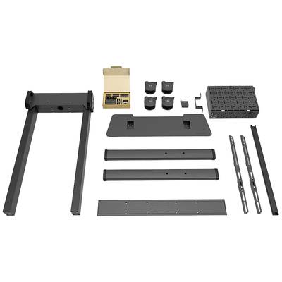 Montážna súprava pre elektrický TV stojan na stenu, pozostávajúca z kovových dielov, skrutiek, matíc a návodu.