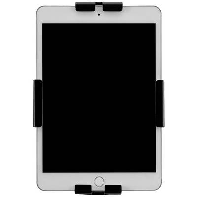 Tablet s čiernym displejom, upevnené v držiaku, sfotografované spredu.