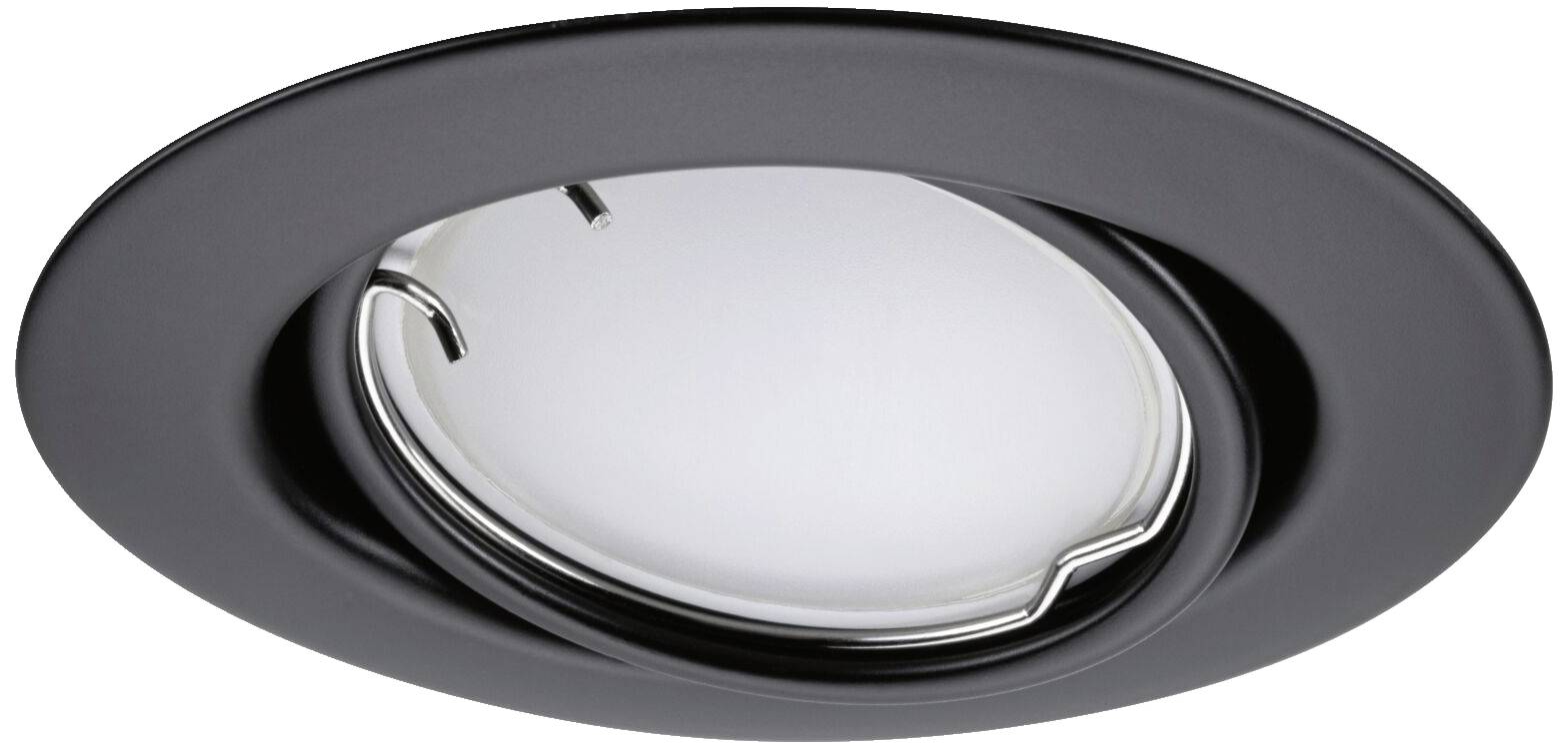 Čierny zapustený reflektor s okrúhlym tvarom a nastaviteľným prvkom, vhodný pre modernú interiérovú osvetlenie.