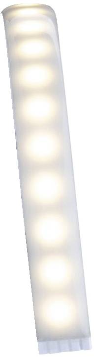 Tenká, podlhovastá LED lampa s rovnomerným rozložením svetla, s približne deviatimi viditeľnými svetelnými bodmi pozdĺž lampy.