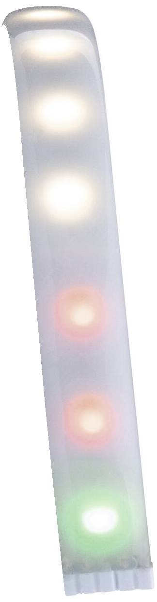 Priehľadný pruh so šiestimi svietiacimi svetlami: tri biele, dve červené a jedno zelené svetlo, usporiadané vertikálne.